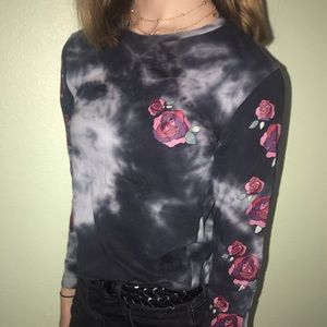 Black tie die long sleeve with roses.